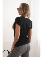 Dámská bavlněná halenka s ozdobným potiskem model 22014263 černá - K-Fashion