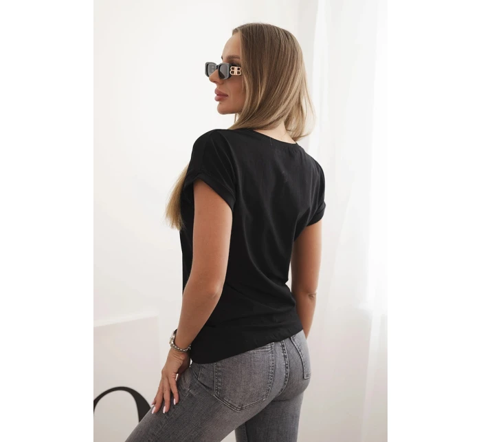 Dámská bavlněná halenka s ozdobným potiskem model 22014263 černá - K-Fashion