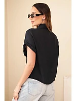 Dámská košile z viskózy s krátkým rukávem a kapsami černá Dámská košile z viskózy s krátkým rukávem a kapsami černá
