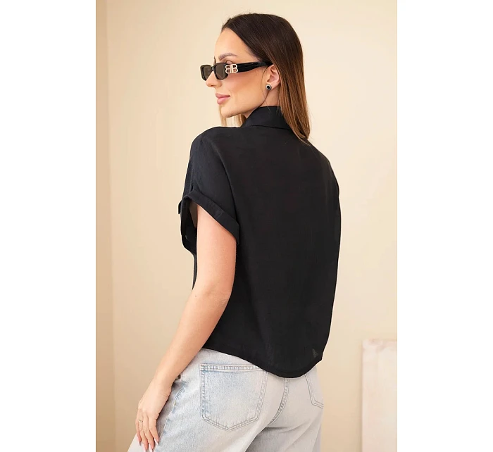 Dámská košile z viskózy s krátkým rukávem a kapsami černá Dámská košile z viskózy s krátkým rukávem a kapsami černá