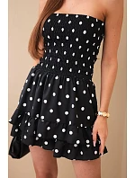 Dámský viskózový overal s puntíky a volánem černý