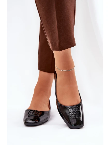 Lakované Elegantní Dámské Baletky S Ozdobným Detalem Černé model 21690619 - VINCEZA