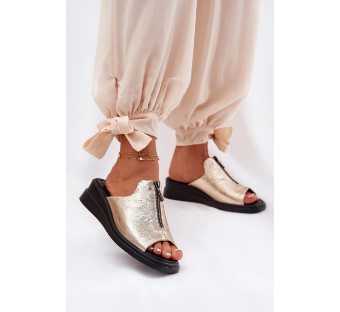 Dámské Pantofle Na Klínu Se Zipem Zlaté Irriva Dámské Pantofle Na Klínu Se Zipem Zlaté Irriva