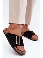 Kožené semišové dámské pantofle s přezkou černé model 22120816 - Boto