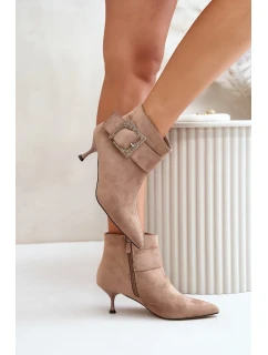 Dámské Kotníkové Boty Na Jehlovém Podpatku S Ozdobnou Přezkou Béžové Nirilis
