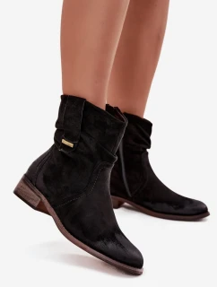 Dámské zateplené kotníkové boty na nízkém podpatku s řasením Gracia – černé