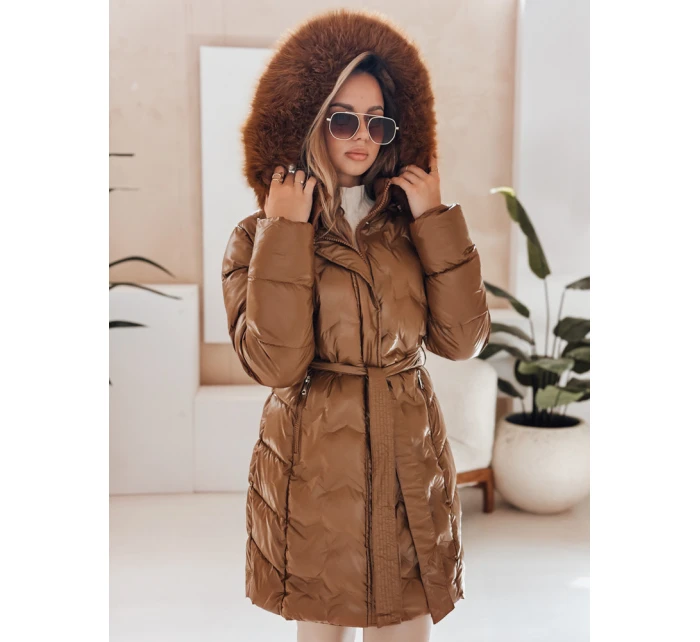 Dámská zimní bunda prošívaná s kapucí kávová Dstreet model 21990468 - FashionStreet