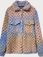 Světle modro-béžová dámská košilová bunda s límcem (2453)