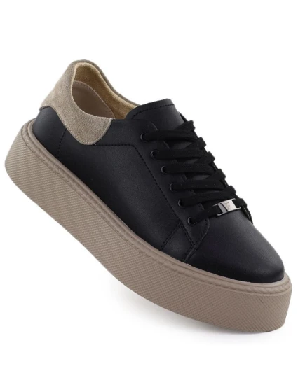 Dámské kožené sportovní polobotky na platformě černé Filippo DP6119