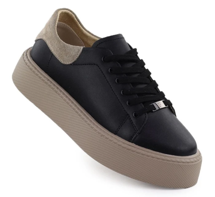 Dámské kožené sportovní polobotky na platformě černé Filippo DP6119