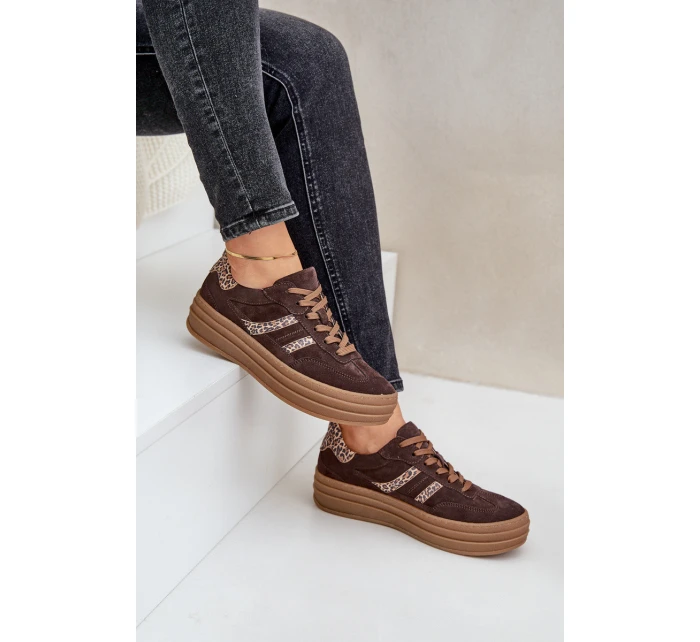 model 21679935 Semišové Sneakersy Na Platformě Leopardí Čokoládové - Zazoo