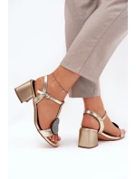 Kožené Sandály Na Podpatku S Dekorací D&A JC51-842 Zlaté