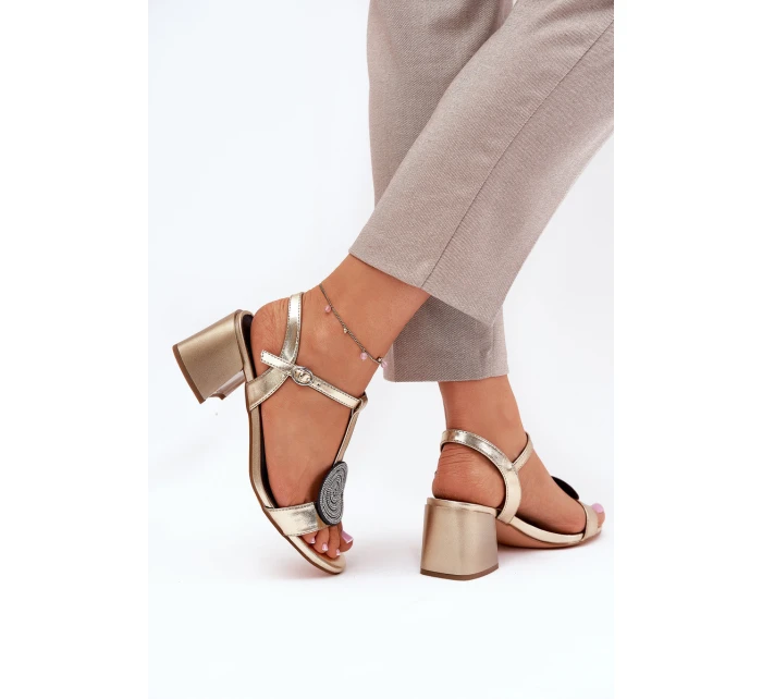 Kožené Sandály Na Podpatku S Dekorací D&A JC51-842 Zlaté