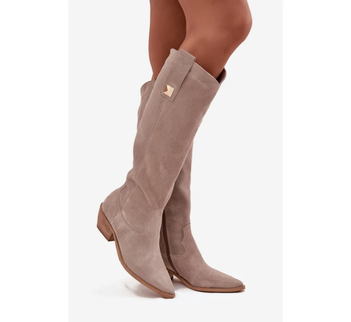 Kožené Semišové Kozačky   Cappuccino model 21718488 - Zazoo