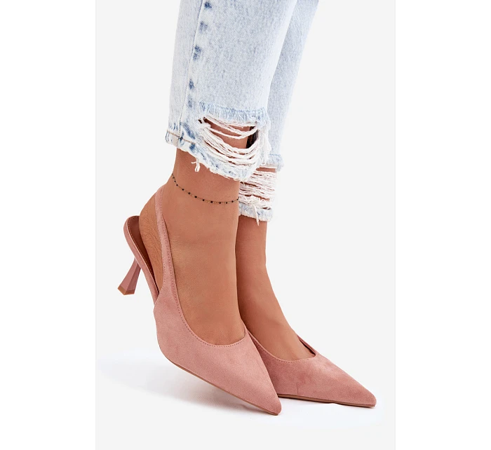 Dámské sandály na podpatku z imitace semiše Růžové Saria