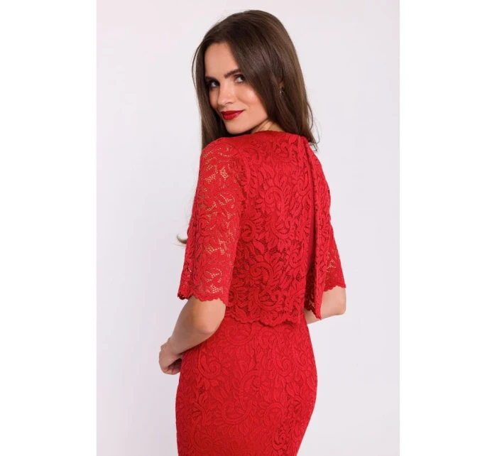 Krajkové šaty s  červené model 20531278 - STYLOVE