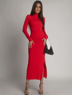 Hladké šaty s dlouhým rukávem a červeným rolákem