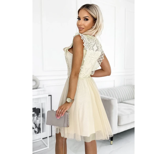 454-3 Šaty GRETA s krajkou a zlatým páskem - BEACH