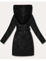 Černý dámský prošívaný kabát s páskem S'West (B8508-1)