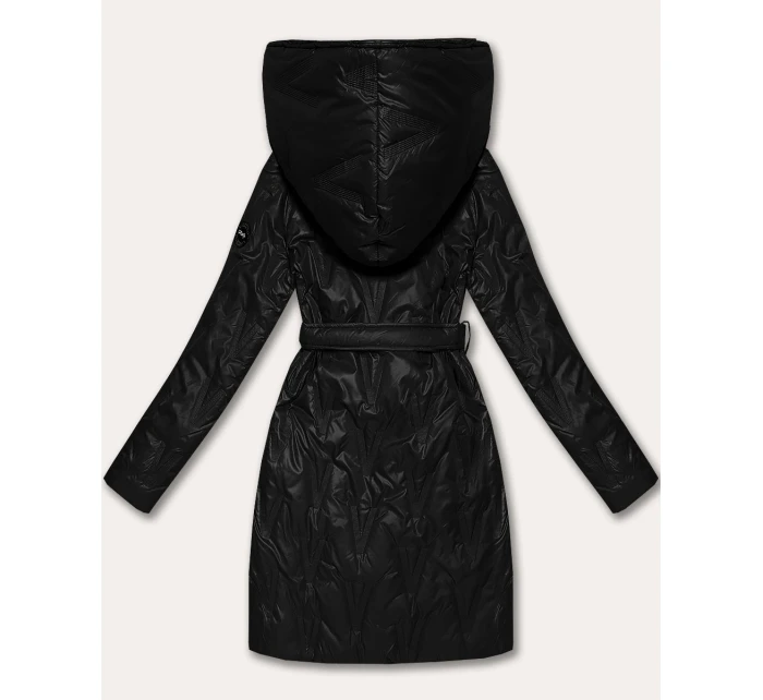 Černý dámský prošívaný kabát s páskem S'West (B8508-1)