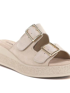 Kožené žabky na platformě beige Vinceza 88045 dámské