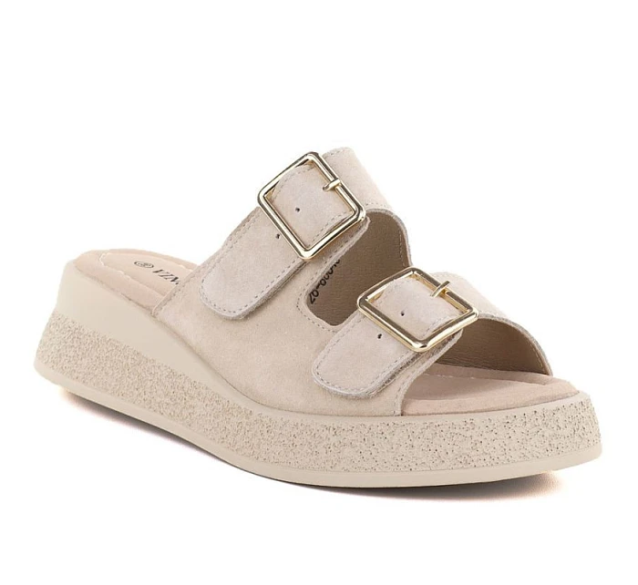 Kožené žabky na platformě beige Vinceza 88045 dámské