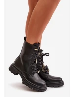 Ekokožené Boty Worker Dámské S Připínáky Černé Rianael Ekokožené Boty Worker Dámské S Připínáky Černé Rianael