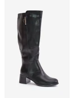 Kozačky Na Podpatku Z Eko Kůže  Černé model 21675758 - Boto