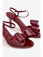 Lakované sandály na podpatku s mašlí Bordó Noliva Lakované sandály na podpatku s mašlí Bordó Noliva