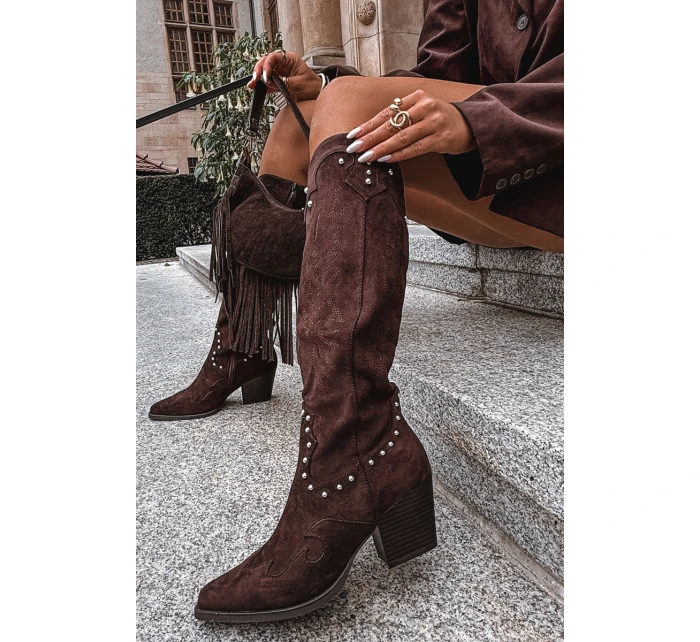 Dámské Kožené  S Dekorací Na Sloupku Čokoládové model 21715056 - Boto