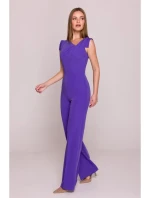 S407 Elegantní overal s asymetrickým výstřihem - fialový