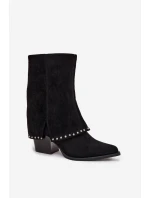 Dámské zateplené kozačky s ohrnovaným svrškem Vinceza – černé