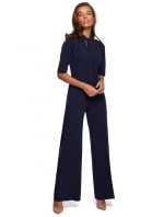 Dámský elegantní overal se zavazováním za krkem S243 tmavě modrý - Stylove