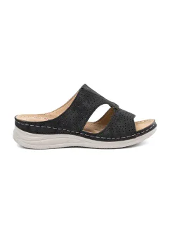 Klasické černé  nazouváky dámské na plochém podpatku