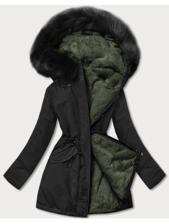 Černo/khaki teplá oboustranná dámská zimní bunda (W610)