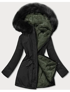 Dámská teplá zimní bunda oboustranná černá/khaki (w610)