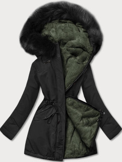 Černo/khaki teplá oboustranná dámská zimní bunda (W610)