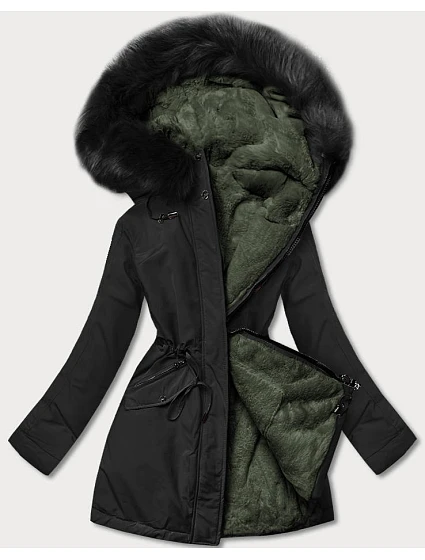 Dámská teplá zimní bunda oboustranná černá/khaki (w610) Dámská teplá zimní bunda oboustranná černá/khaki (w610)