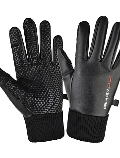 Pánské zateplené protiskluzové rukavice pro telefon - černé