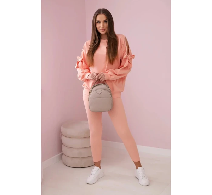 Sada mikiny s mašlí na rukávech a legínách losos Sada mikiny s mašlí na rukávech a legínách losos