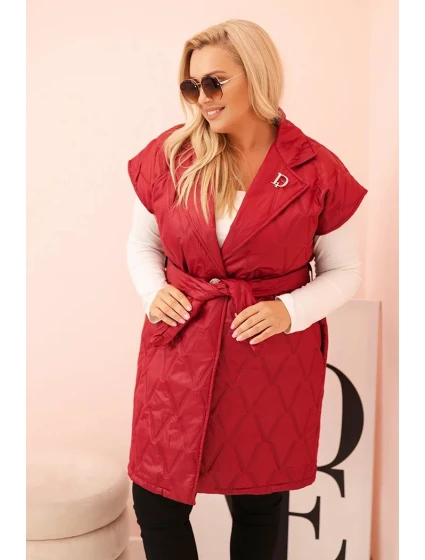 Dámská vesta Plus Size prošívaná s páskem a límcem hnědá