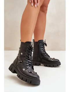 Dámské Boty Pracovní S Ozdobami Eko Kožené Černé model 21670378 - Boto