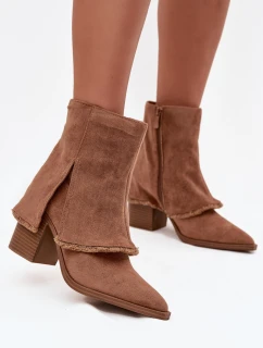 Dámské kotníkové boty na podpatku s obráceným límcem světle hnědé Idalia