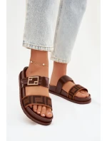 Dámské pantofle s zlatým sponou hnědé Fiorisse