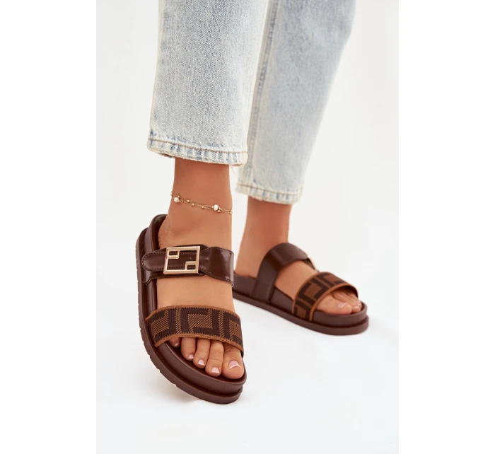 Dámské pantofle s zlatým sponou hnědé Fiorisse