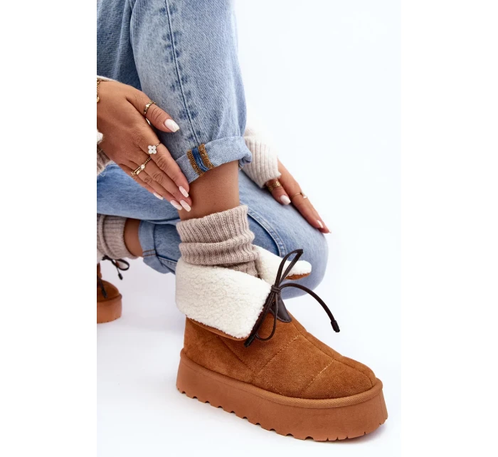 Platformové sněhule s ovčí kůží Camel Olimuka