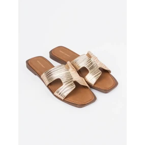 Módní  nazouváky zlaté dámské na plochém podpatku