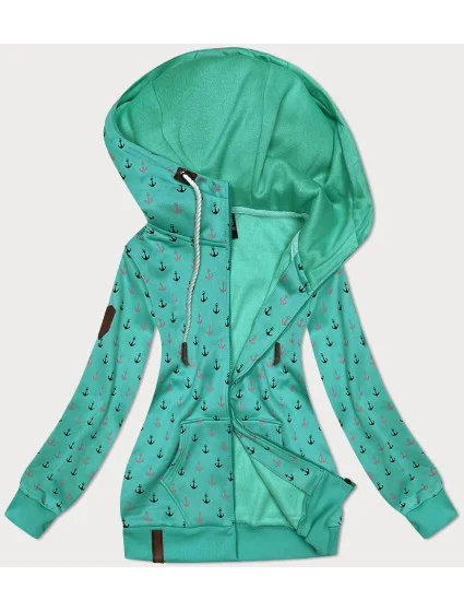 Zelená teplá rozepínací mikina se vzorem kotev (2307)