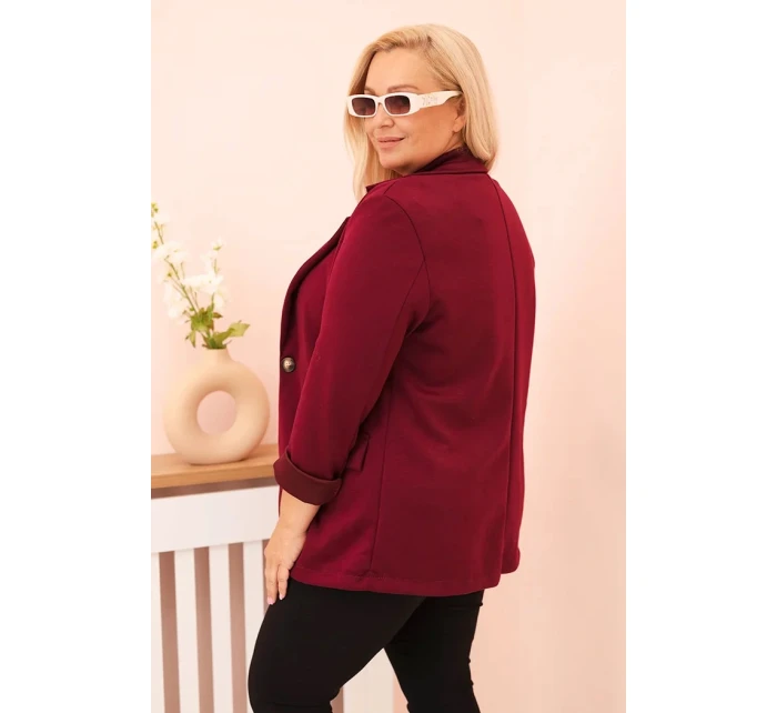 Dámská viskózová blazer Plus Size s dlouhým rukávem a límcem švestková