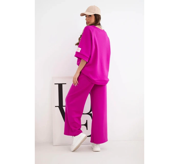 Dámský máslový komplet z viskózy mikina a široké kalhoty tmavě fialový